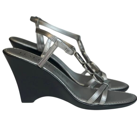 NWOT Italian Shoemakers Silver Wedge Strappy Heels - 8.5 - Picture 3 of 14